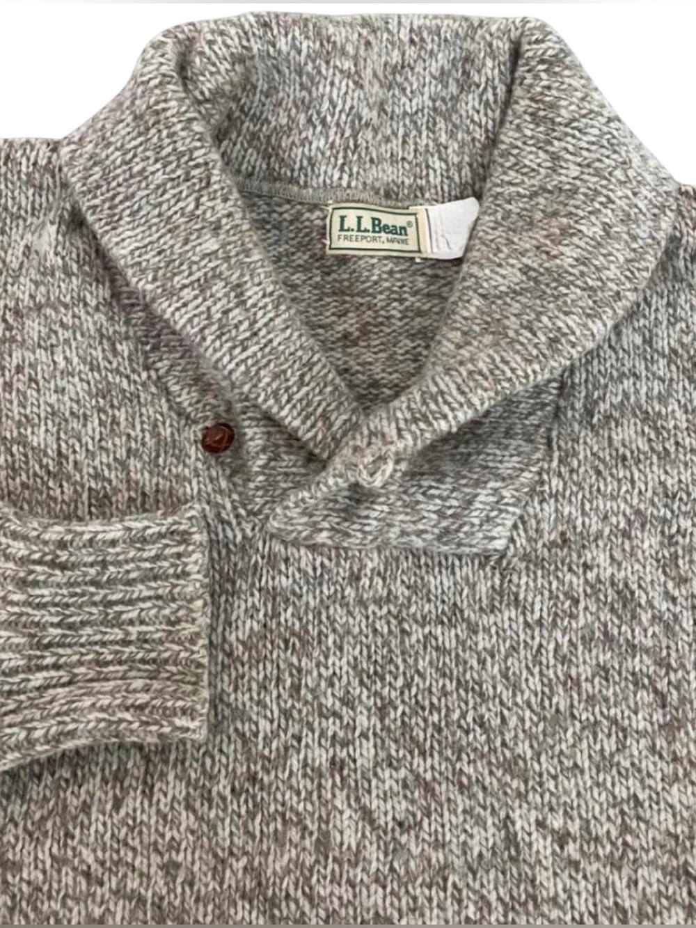 RARE Vintage LL Bean Ragg Sweater Oatmeal Wool Shawl Collar M Pullover